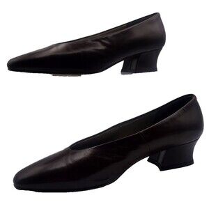 Caressa Crosstown Collection Brown Leather Shoes Women Block Heel SZ 9M Vintage